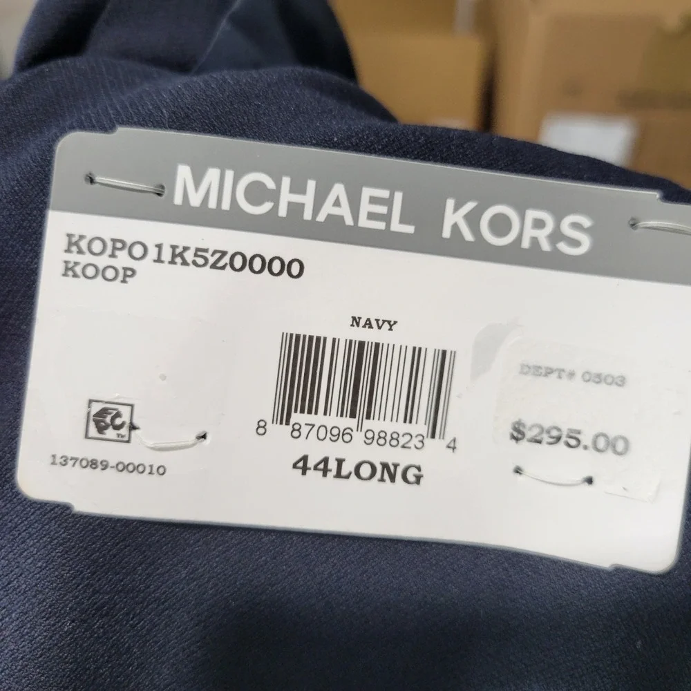 Michael Kors KOOP Mens Sport Coat Blazer Two Button Navy Blue Poly Blend 44L NEW
